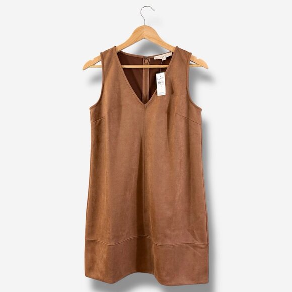 LOFT Dresses & Skirts - Loft Brown Faux Suede Mini Shift Dress Size 4 V-Neck Casual Spring Boho Preppy